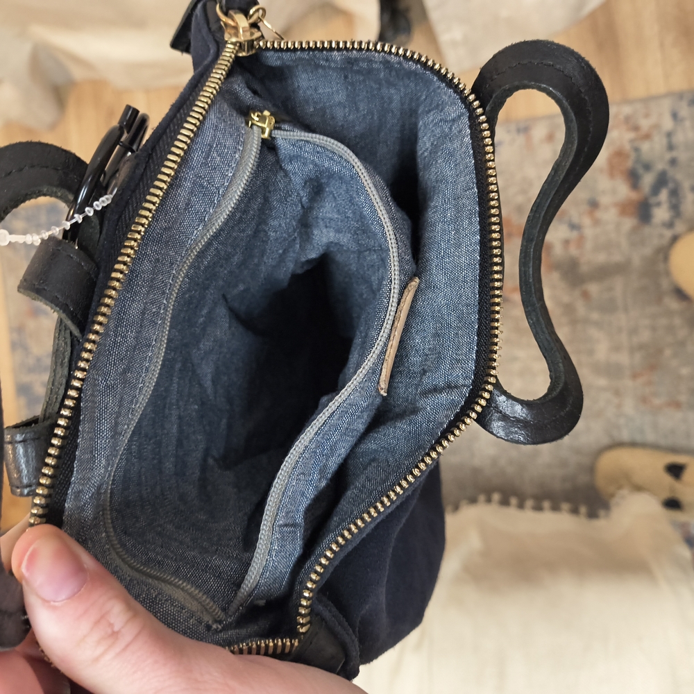 Clare V Navy Suede Bag with Gold Accent - Picture 7 of 7